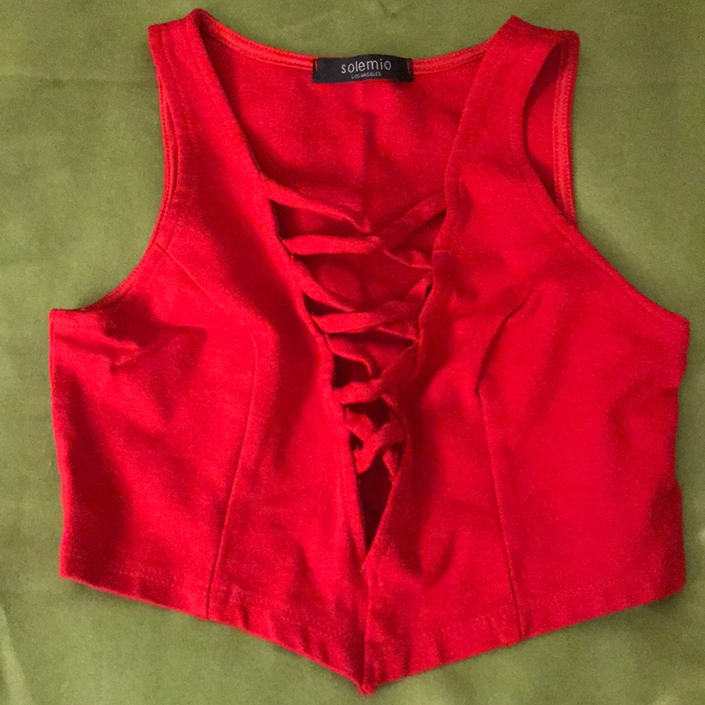 Red v-neck crop top